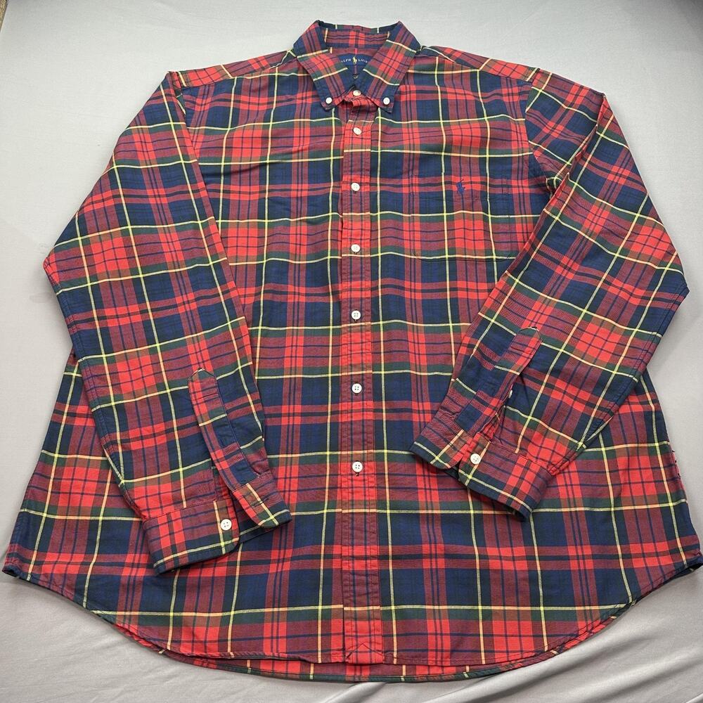 Ralph Lauren Shirt Mens 2XL XXL Red Plaid Classic Fit Cabin Outdoor Lumberjack